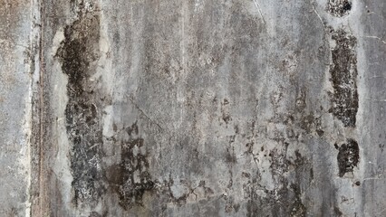 The gray concrete walls look old and damp, filled with dark stains, fine cracks, and a ro