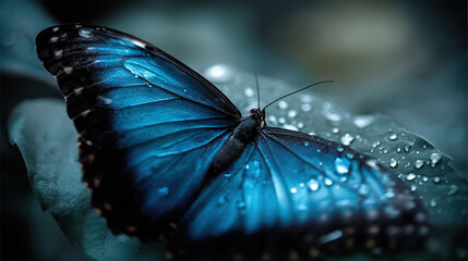 Blue Morpho Butterfly Resting on a Leaf