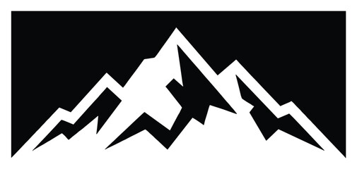 Mountain silhouette icon vector illustration featuring jagged peaks with dramatic lightning bolt strike symbolizing energy, adventure, and natural power motifs © Umme