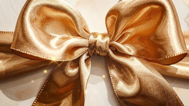 Elegant golden ribbon bow on a textured background, perfect for celebrations and gifts.