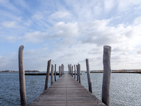 Houten steiger Woldstrand , Zeewolde, Flevoland province, The Netherlands