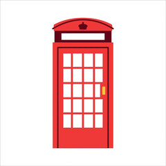 Obraz premium Classic British Red Telephone Booth Isolated on White Background Vector Illustration