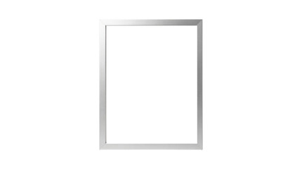 Minimalist empty silver metal picture frame mockup isolated on white background, vertical rectangle border for poster, photo, certificate display design