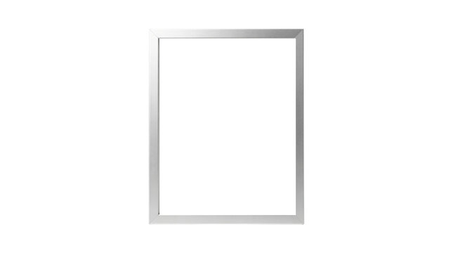 Minimalist empty silver metal picture frame mockup isolated on white background, vertical rectangle border for poster, photo, certificate display design