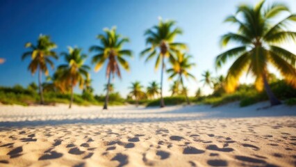 Obraz premium Golden sand meets tall palm trees under bright sky