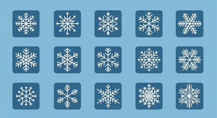 Collection of Snowflake Icons on Blue Background. © Riski
