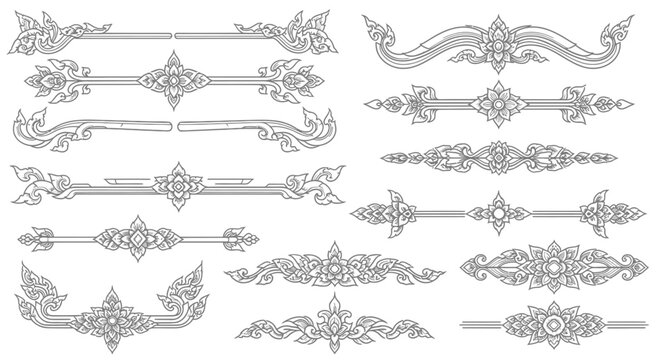 Set of vintage design elements featuring ornate victorian frames and calligraphic floral borders with retro scroll flourishes for decorative vector illustration labels