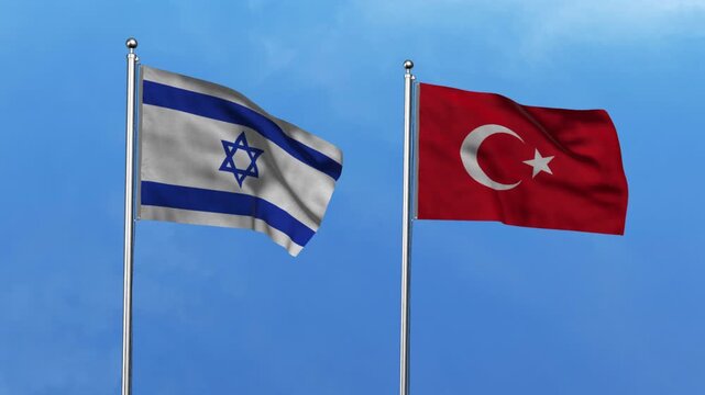Israel and Turkey Waving Flags, 3D Illustration