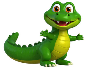 Naklejka premium Happy green cartoon crocodile with arms outstretched smiling... isolated on a transparent background