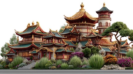 Elegant asian palace design with classic pagoda roofs high resolution picture
