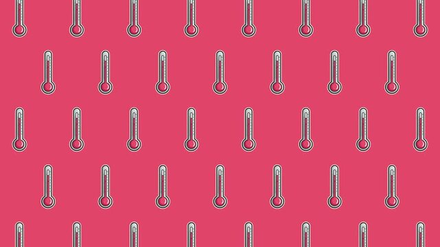 Seamless Animated Thermometer Pattern Background with Temperature Measurement Icons, Loopable Weather Heat Gauge Symbol Repeat Vector Illustration for Climate, Meteorology, Summer Heat and Weather