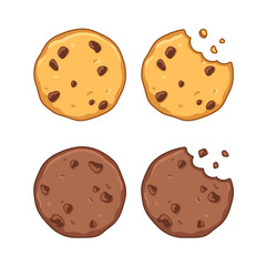 Cookies, biscuits, bitten off chocolate cookies cartoon drawings