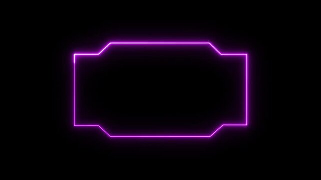 Glowing neon purple futuristic border frame animation on a black background, hud display, ui element, technology interface, or sci-fi frame