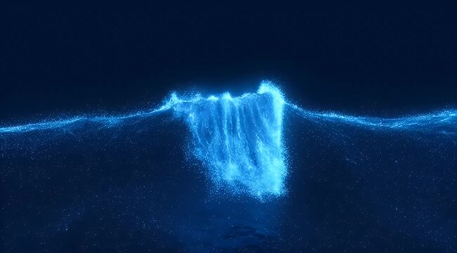 Abstract representation of a glowing blue waterfall flowing through a dark void