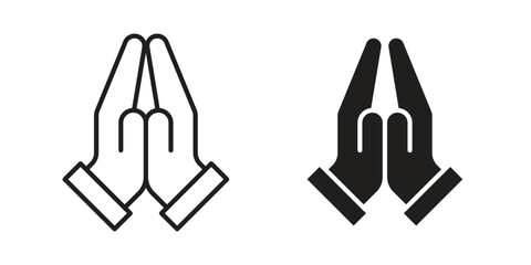 Obraz premium Prayer and Respect Icon in black solid style. linear symbol.