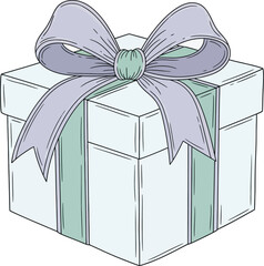 Gift box with decorative ribbon bow and stripes illustration for holiday celebration birthday surprise and presents concept