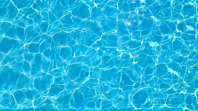Clear blue swimming pool water with sparkling light reflections in a seamless liquid animation, ideal for summer vacation backgrounds.