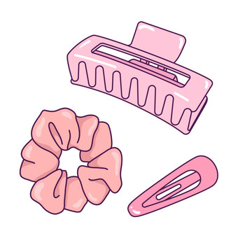 Hair accessories, barrete, claw, clip, hair tie, elastic simple illustrations