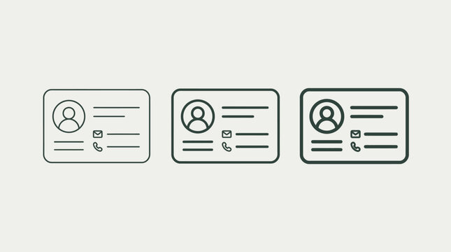 ID Card Icon Set with Profile Photos and Keys, Simple Line Art Style