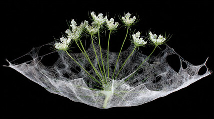 White Flowers in Transparent Mesh Vase