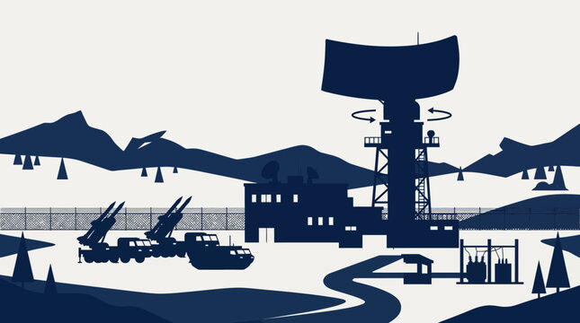 Military radar station with missile launcher in secure mountain base