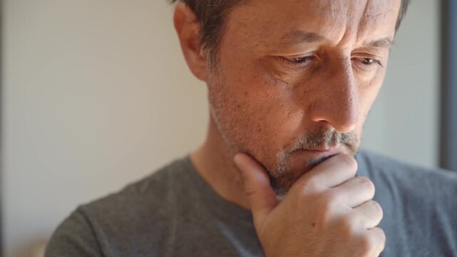 Man rethinking, portrait of adult male changing his mind, 4K