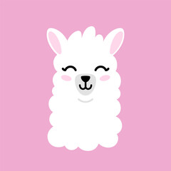 Fototapeta premium Llama head simple cute kawaii flat style illustration