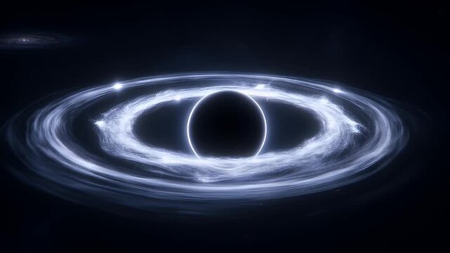 Deep space black hole with accretion disk and distant galaxy in background