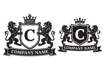 Black and white heraldic crests with lions and shields © NAZMA