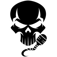 Vector Art Metal Skull with Microphone and Decorative Helmet Bold Symmetrical Design High Contrast on Transparent Background