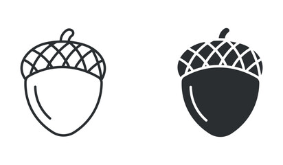 Acorn nut icon set, oak tree seed symbol, in outline and solid silhouette style. Vector illustration. © Masuda Akthar