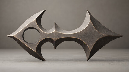 Futuristic metallic shuriken throwing star weapon isolated on gray background