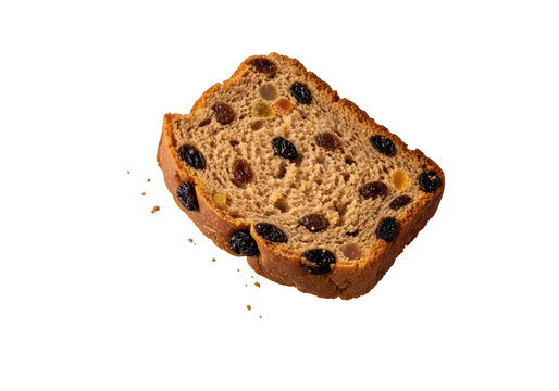 Single Barmbrack Slice Falling isolated on transparent or white background. PNG
