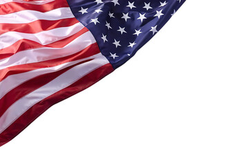 Obraz premium closeup ruffled american flag isolated on white background png, ai generated.