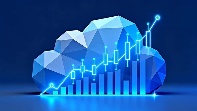 Blue geometric cloud with financial chart