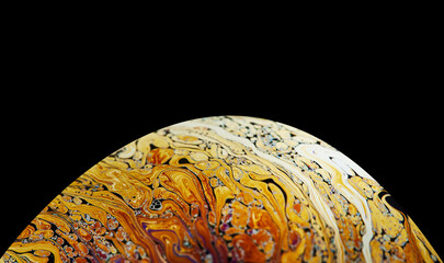 Virtual reality space with abstract multicolor psychedelic planet. Closeup Soap bubble like an alien planet on black background. © Marina Dubin