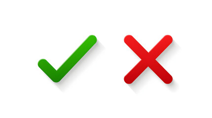 Sharp green checkmark and red cross represent right and wrong choices, respectively, on a white background, utilizing a modern flat design style.