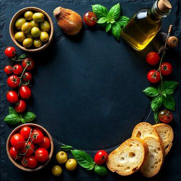 Food Frame Border with Fresh Ingredients for Menu Design