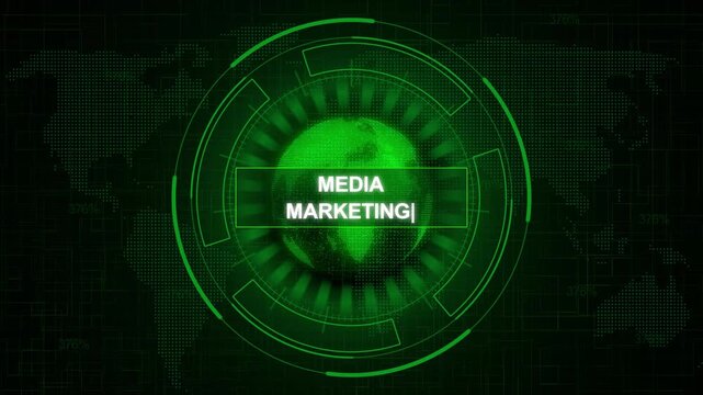 Digital media marketing target with glowing neon circle and binary code background for business strategy and advertising success