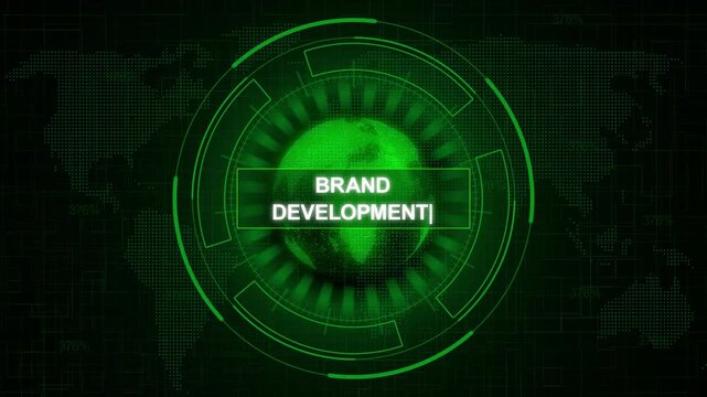 Brand Development Concept with Glowing Digital Hologram and Futuristic Technology in Dark Cyber Space