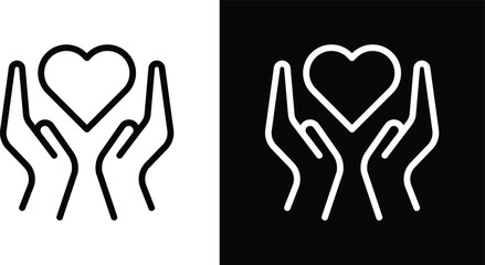 Heart and hands icon pack in black and white colors © mila