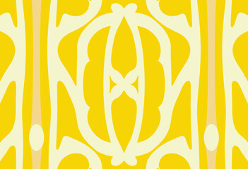 Fototapeta premium Vibrant Yellow Ornamental Design Featuring Symmetrical Shapes and Floral Motifs with Smooth Curves and Intricate Patterns Highlighting Elegance and Harmony