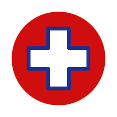 Obraz premium Red circle with white cross and blue outline symbol, isolated on transparent background