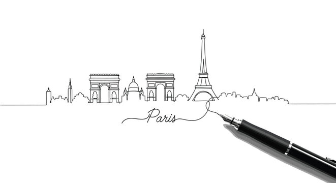 Simple drawings made with clean single lines (like the Paris skyline).