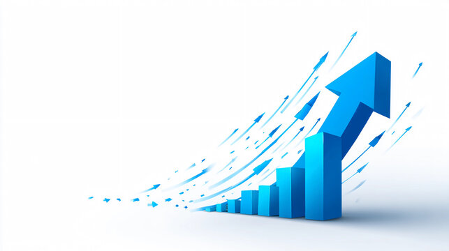 Marketing growth concept showing upward arrow graphic and achievement chart. Representation of business success strategy, financial development, and performance improvement.