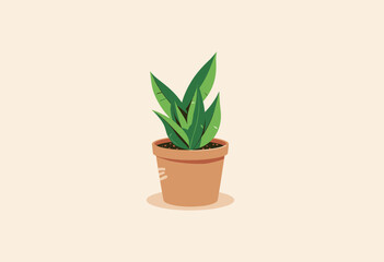 Fototapeta premium Illustration of a Green Potted Plant with Pointed Leaves on a Simple Beige Background for Botanical and Minimalist Design Inspiration