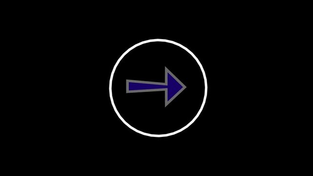 Animated blue arrow in white circle pulsing rhythmically on black background. Represents direction, progress, and digital interface elements.