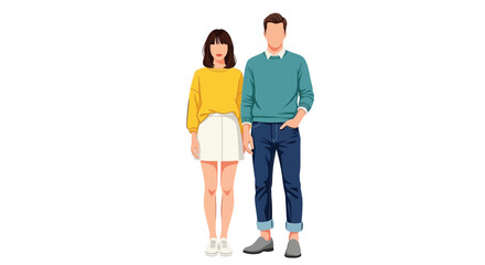 Fototapeta premium Vector illustration of a casually dressed couple standing together isolated on white background