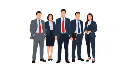 Professional business team vector illustration showcasing a diverse group of corporate workers standing together.