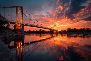 Fototapeta premium Suspension bridge glowing at golden hour